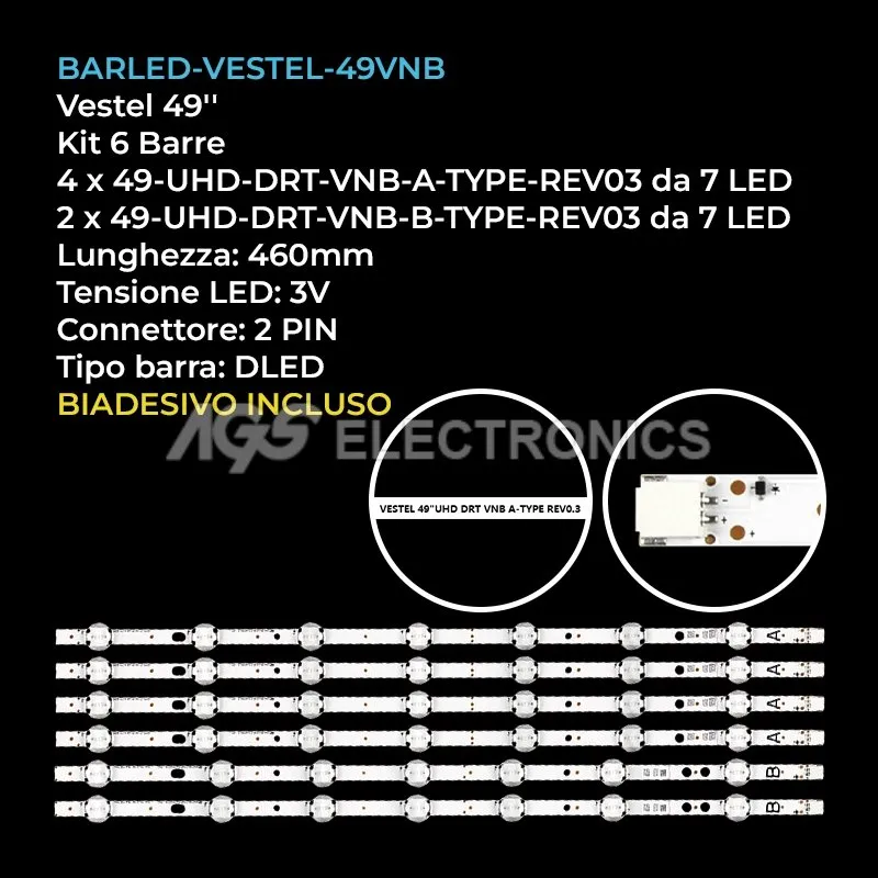 kit 6 barre LED retroilluminazione per Techwood 49 pollici modello 49A06USB