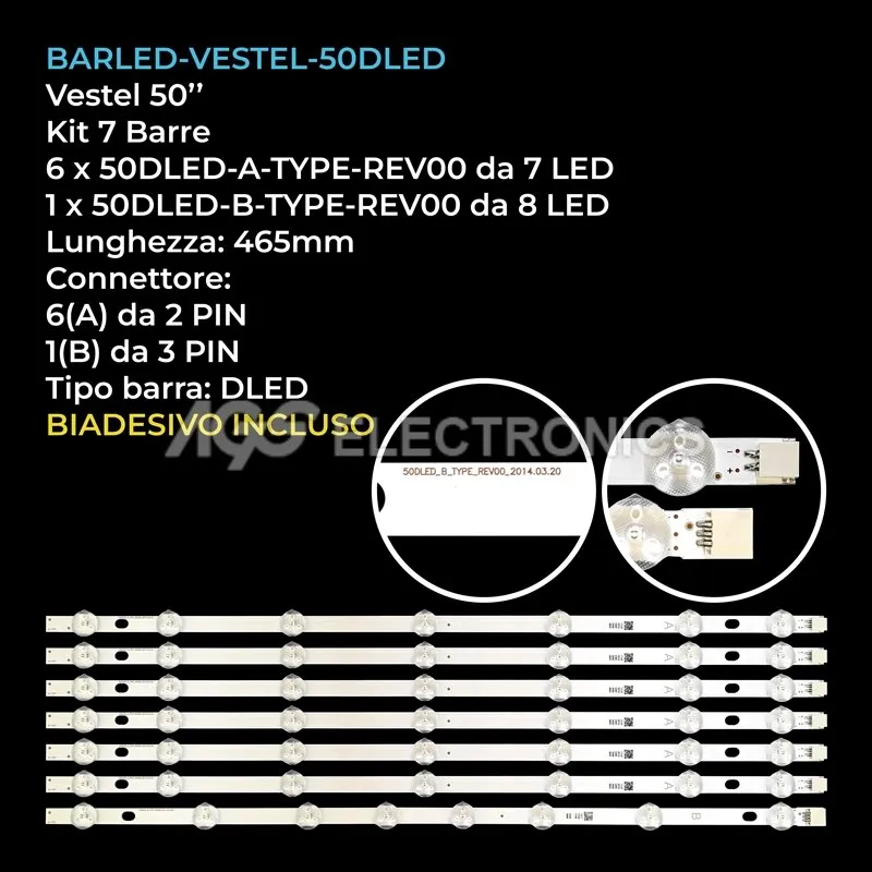 kit 7 barre LED retroilluminazione per Bush 50 pollici modello DLED50265FHD