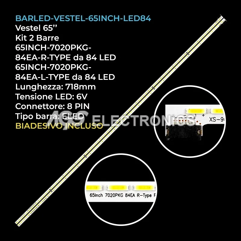 kit 2 barre LED retroilluminazione per Techwood 65 pollici modello 65AO2SB