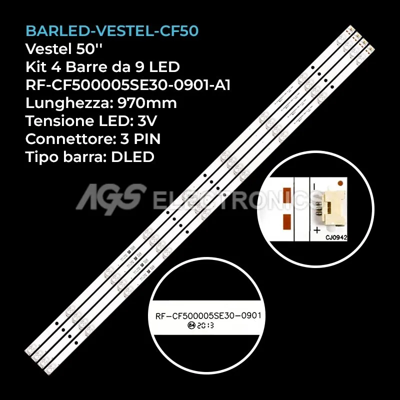 kit 4 barre LED retroilluminazione per Luxor 50 pollici modello LAN50BL650