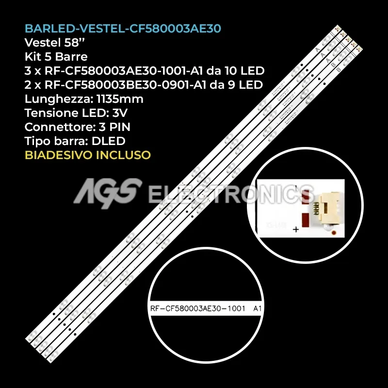 kit 5 barre LED retroilluminazione per Jvc 58 pollici modello LT58VU6255