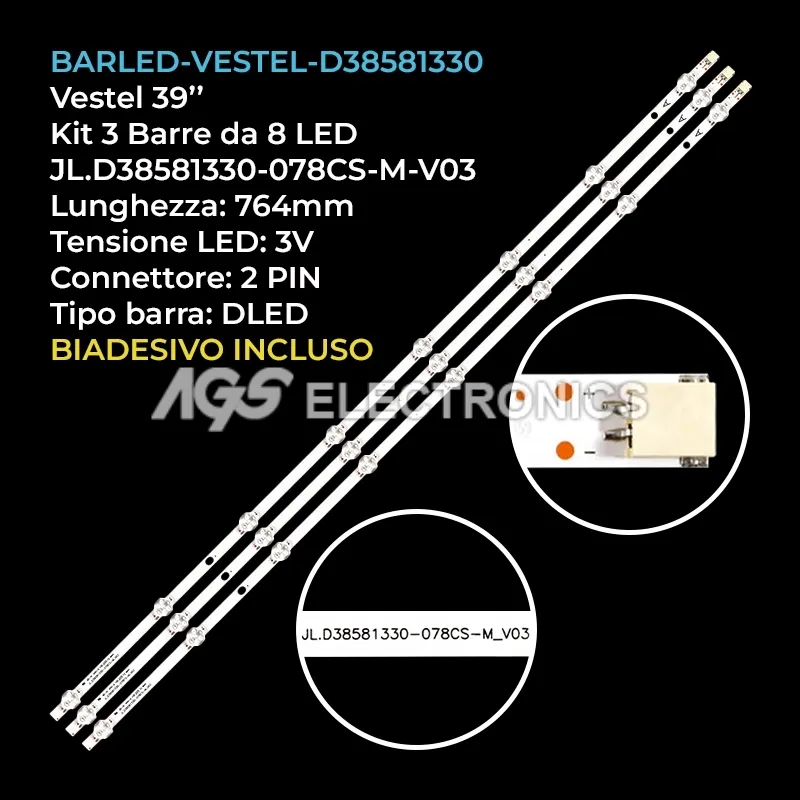 kit 3 barre LED retroilluminazione per Luxor 39 pollici modello LUX013900401