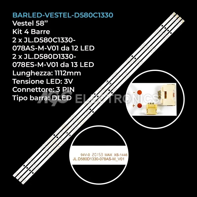 kit 4 barre LED retroilluminazione per Jvc 58 pollici modello LT58VU3005