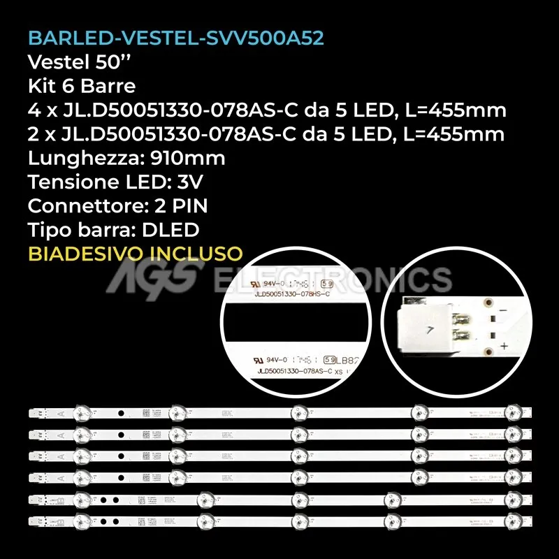 kit 6 barre LED retroilluminazione per Polaroid 50 pollici modello P50D300S