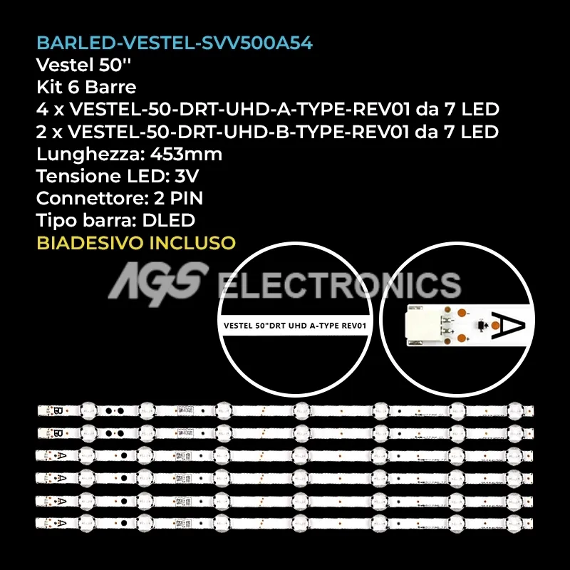 kit 6 barre LED retroilluminazione per Techwood 50 pollici modello 50AO4USB