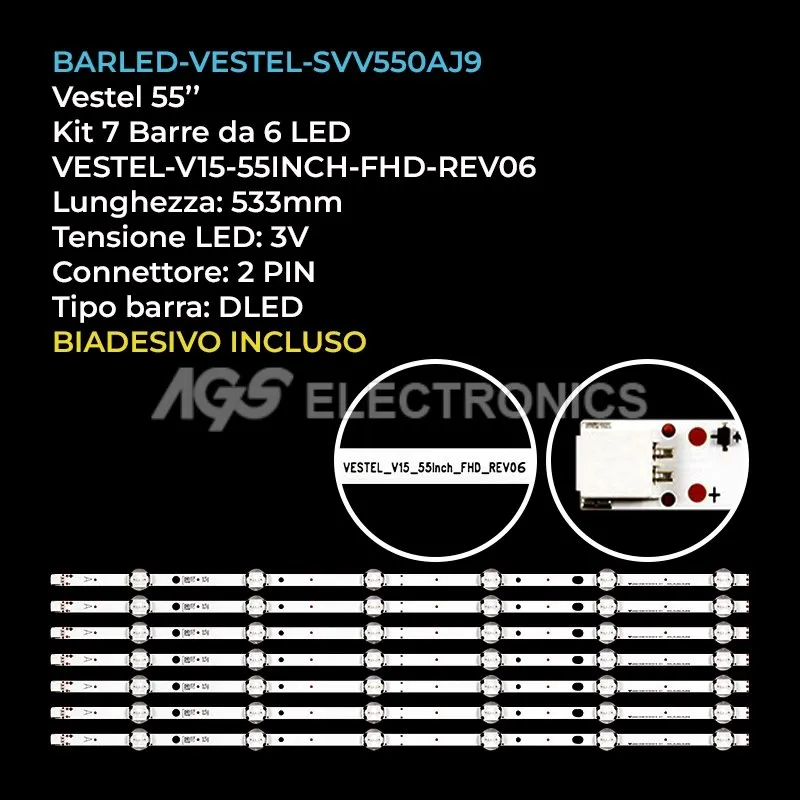 kit 7 barre LED retroilluminazione per Techwood 55 pollici modello 55A03TSB
