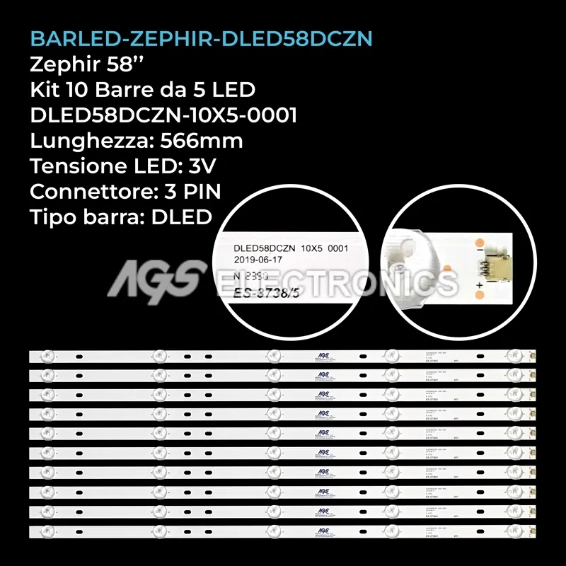 kit 10 barre LED retroilluminazione per Zephir 58 pollici modello ZHS58UHDWT42