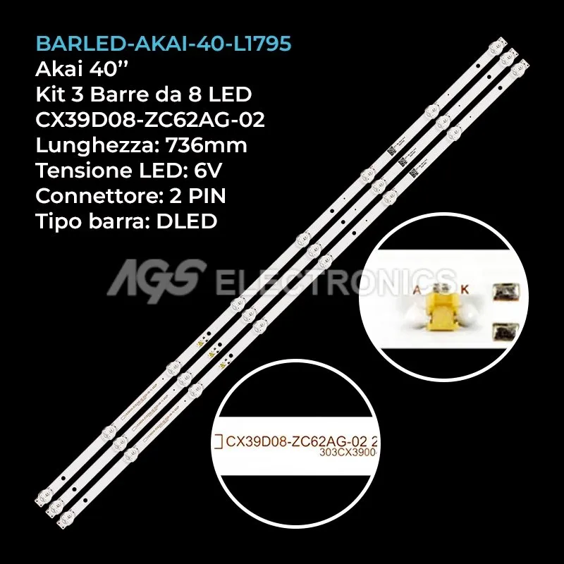 kit 3 barre LED retroilluminazione per Skytech 40 pollici modello ST4040C