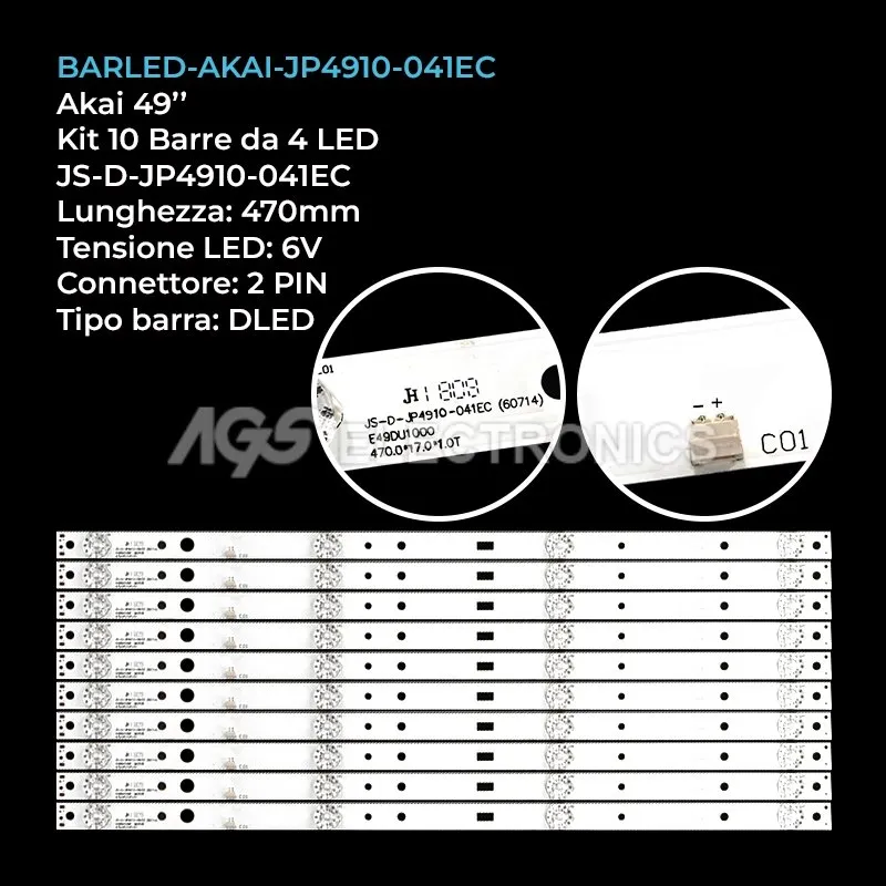 kit 10 barre LED retroilluminazione per Akai 49 pollici modello CTV500SMART