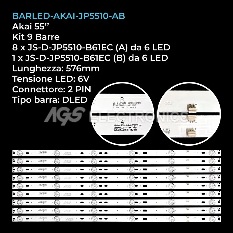 kit 9 barre LED retroilluminazione per Akai 55 pollici modello DU55100055JP