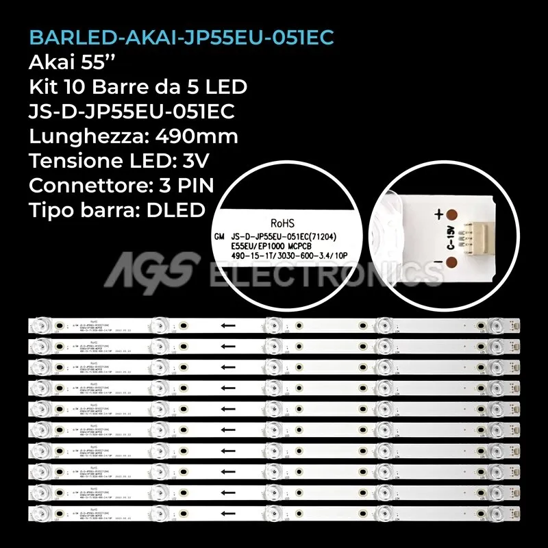 kit 10 barre LED retroilluminazione per Akai 55 pollici modello LC546PU2L01