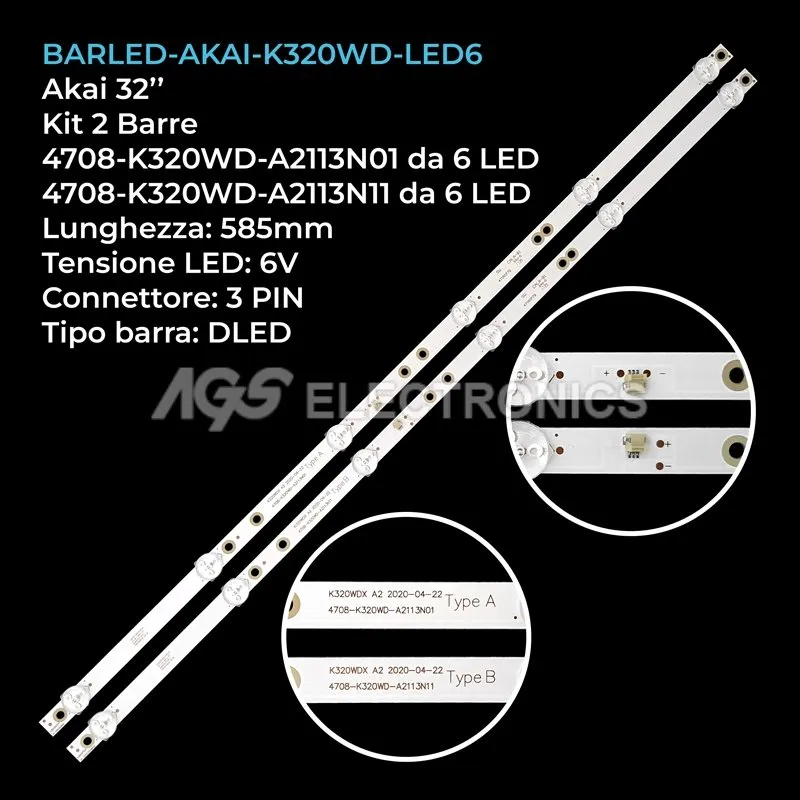 kit 2 barre LED retroilluminazione per Telesystem 32 pollici modello BM32C1SMART