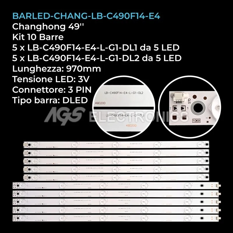 kit 10 barre LED retroilluminazione per Hitachi 49 pollici modello LE49A6R9