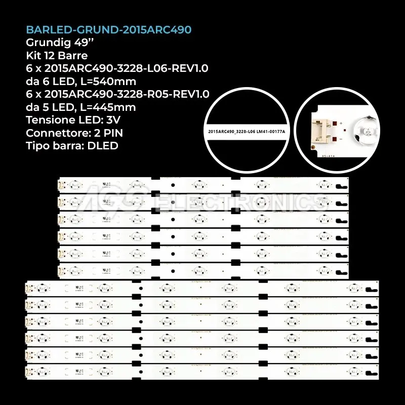 kit 12 barre LED retroilluminazione per Grundig 49 pollici modello 49VLE6725