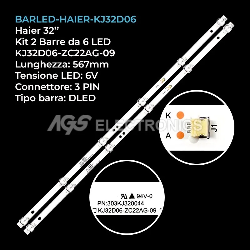kit 2 barre LED retroilluminazione per Haier 32 pollici modello LE32B3300W