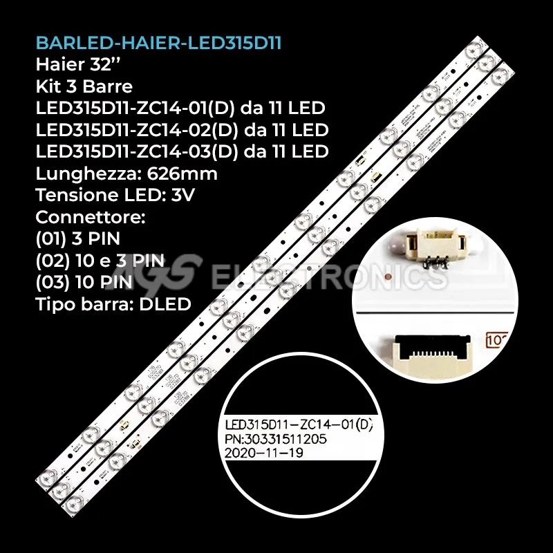 kit 3 barre LED retroilluminazione per Haier 32 pollici modello LE32C800C