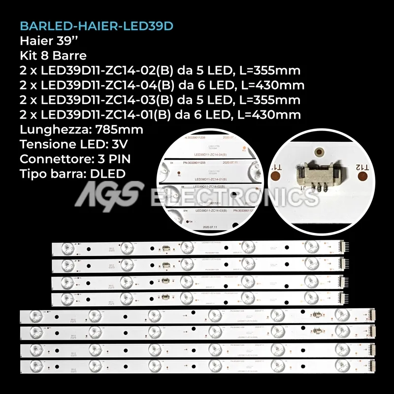 kit 8 barre LED retroilluminazione per Pioneer 39 pollici modello PLE3903FHD