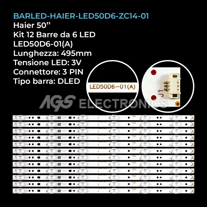 kit 12 barre LED retroilluminazione per Jvc 50 pollici modello LT50EM76