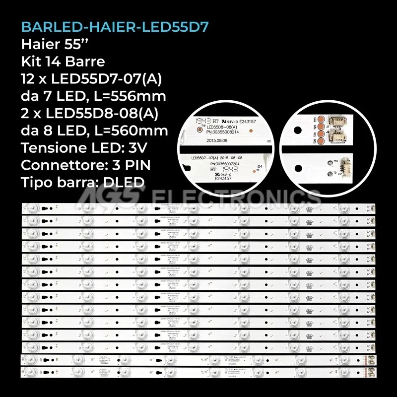 kit 3 barre LED retroilluminazione per Haier 55 pollici modello LC550DUYSHA2