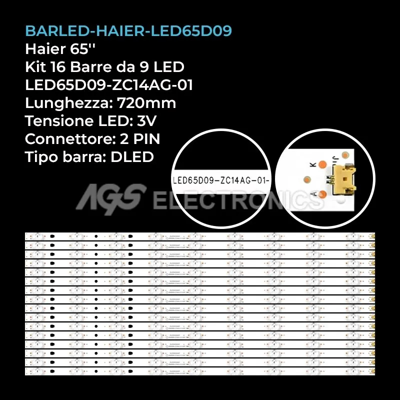 kit 16 barre LED retroilluminazione per Haier 65 pollici modello LS65AL88A72