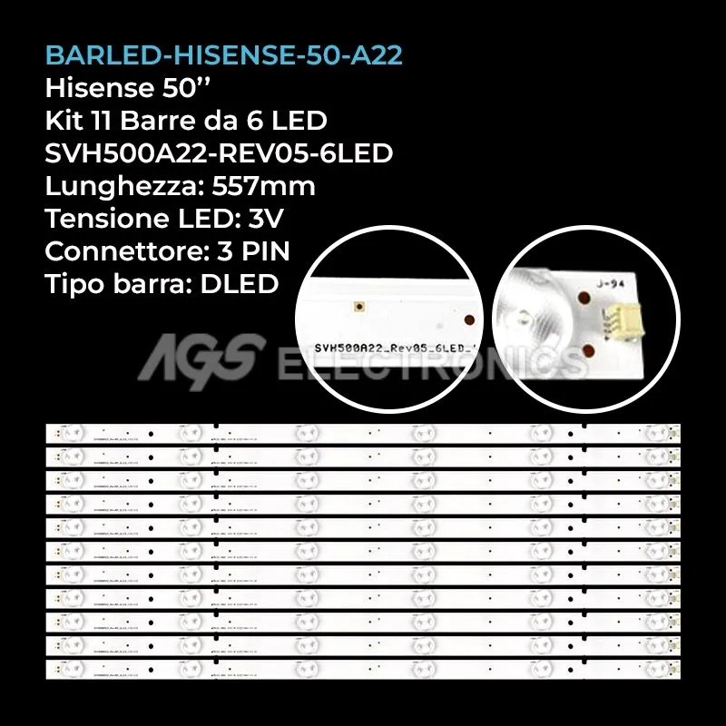kit 11 barre LED retroilluminazione per Hisense 50 pollici modello 50H3