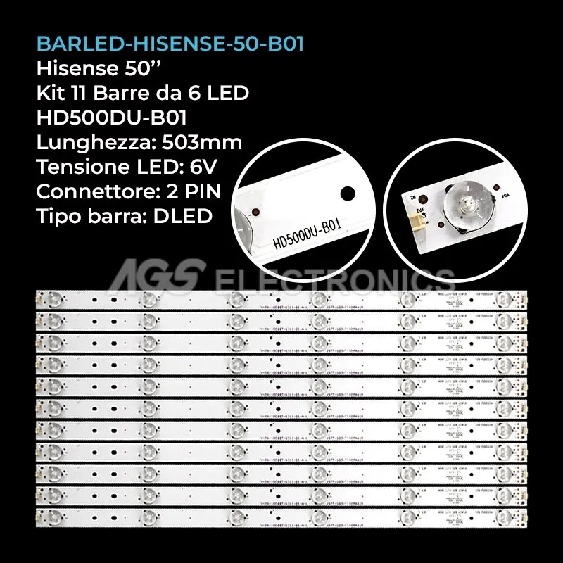 kit 11 barre LED retroilluminazione per Hisense 50 pollici modello LED50H168