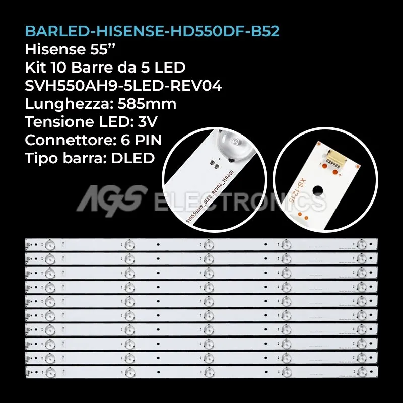 kit 10 barre LED retroilluminazione per Hisense 55 pollici modello T550HVN080