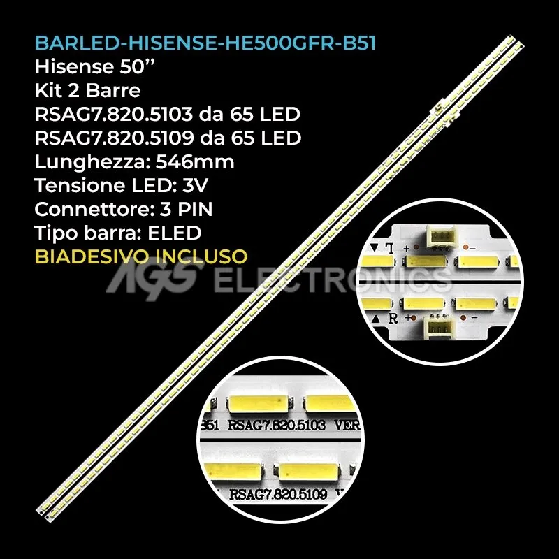kit 2 barre LED retroilluminazione per Hisense 50 pollici modello LED50K260X3D