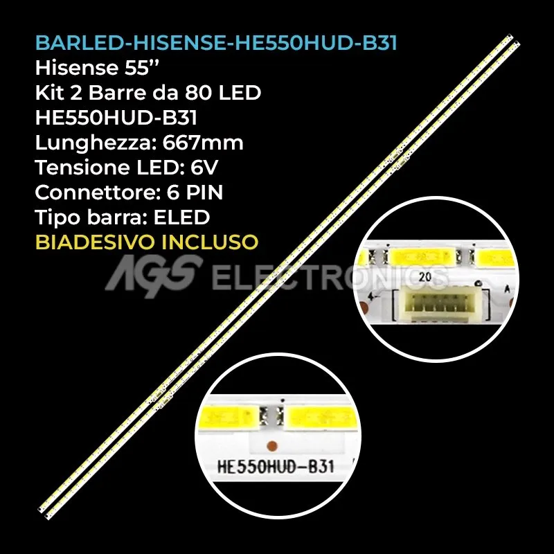 kit 2 barre LED retroilluminazione per Hisense 55 pollici modello LED55K680