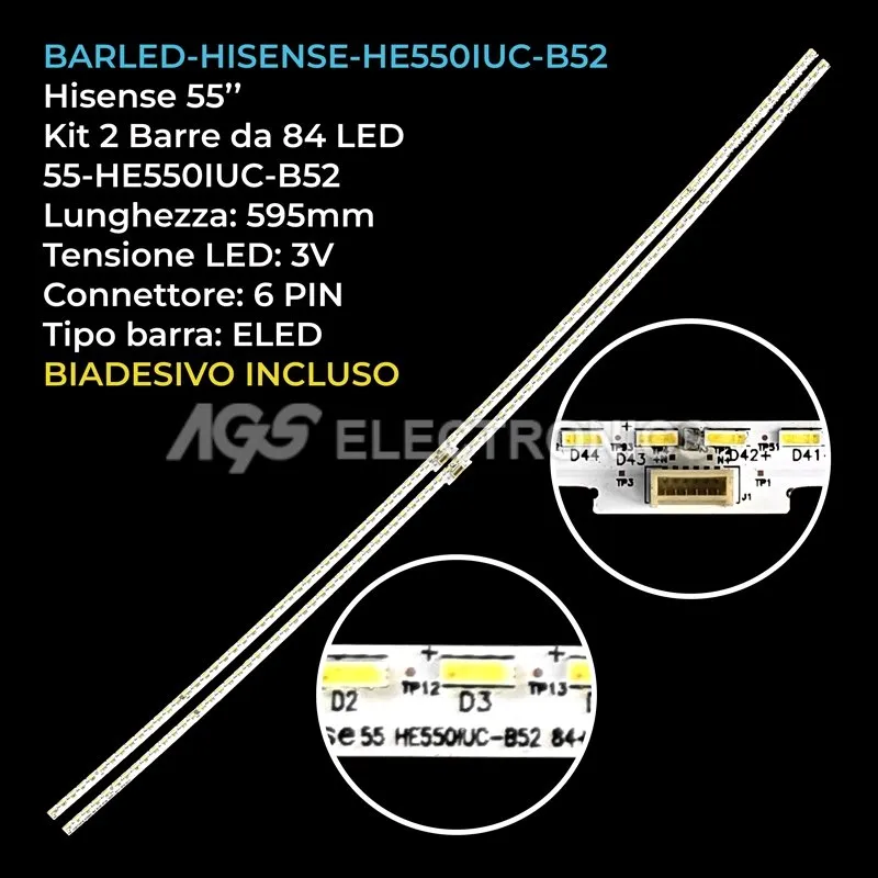 kit 2 barre LED retroilluminazione per Hisense 55 pollici modello LED55M5600UC