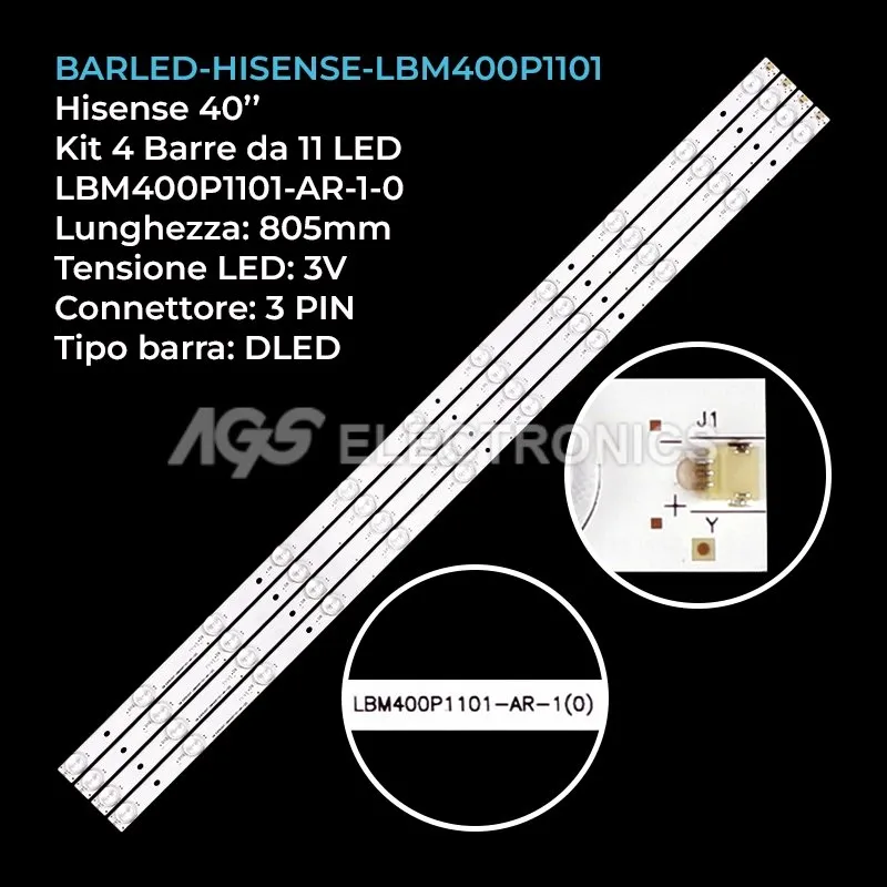 kit 4 barre LED retroilluminazione per Hisense 40 pollici modello LED40K220
