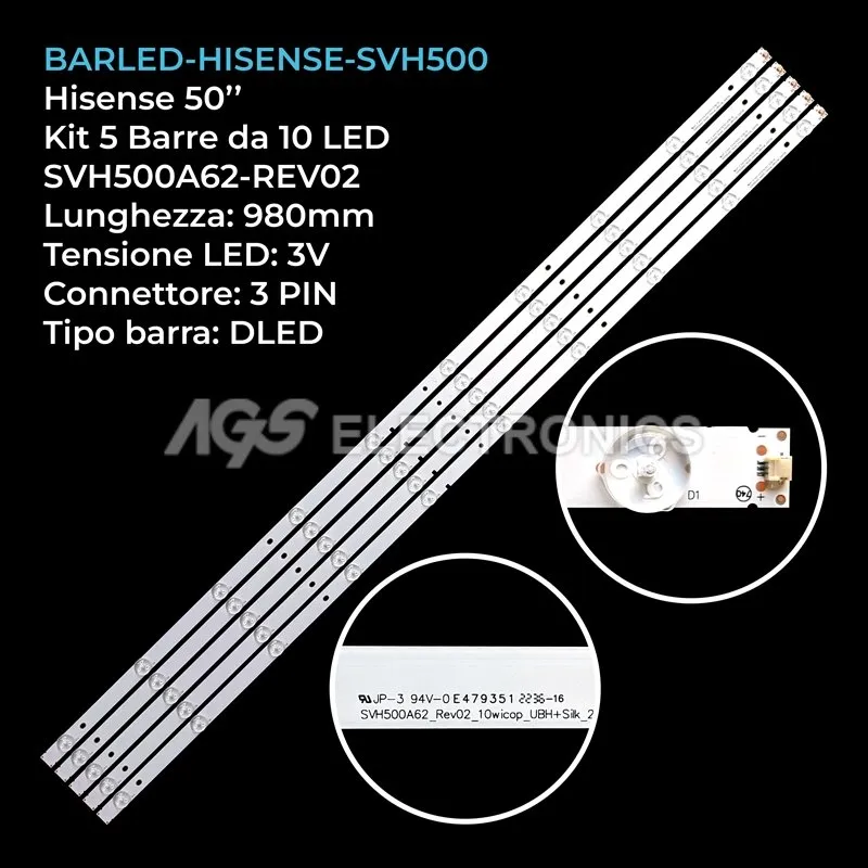 kit 5 barre LED retroilluminazione per Hisense 50 pollici modello H50N5308