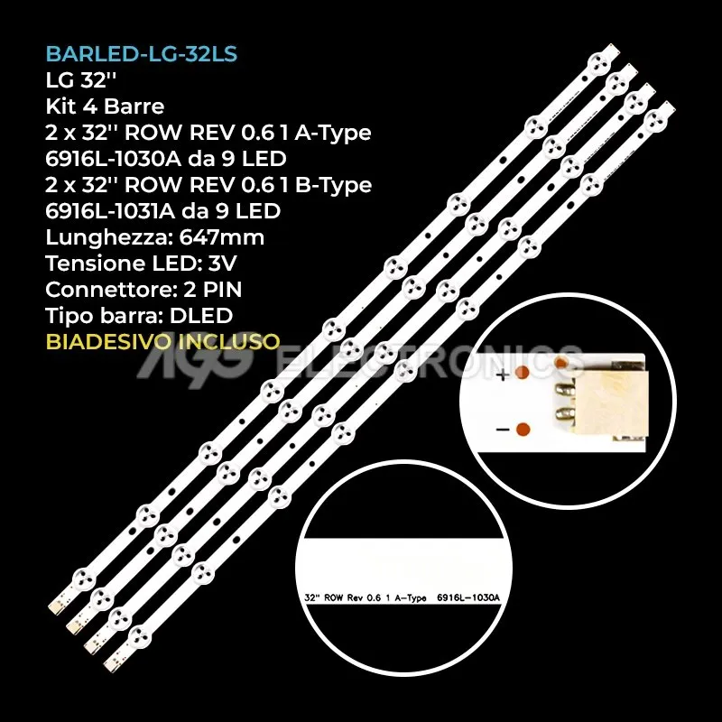 kit 4 barre LED retroilluminazione per LG 32 pollici modello 32LM340T