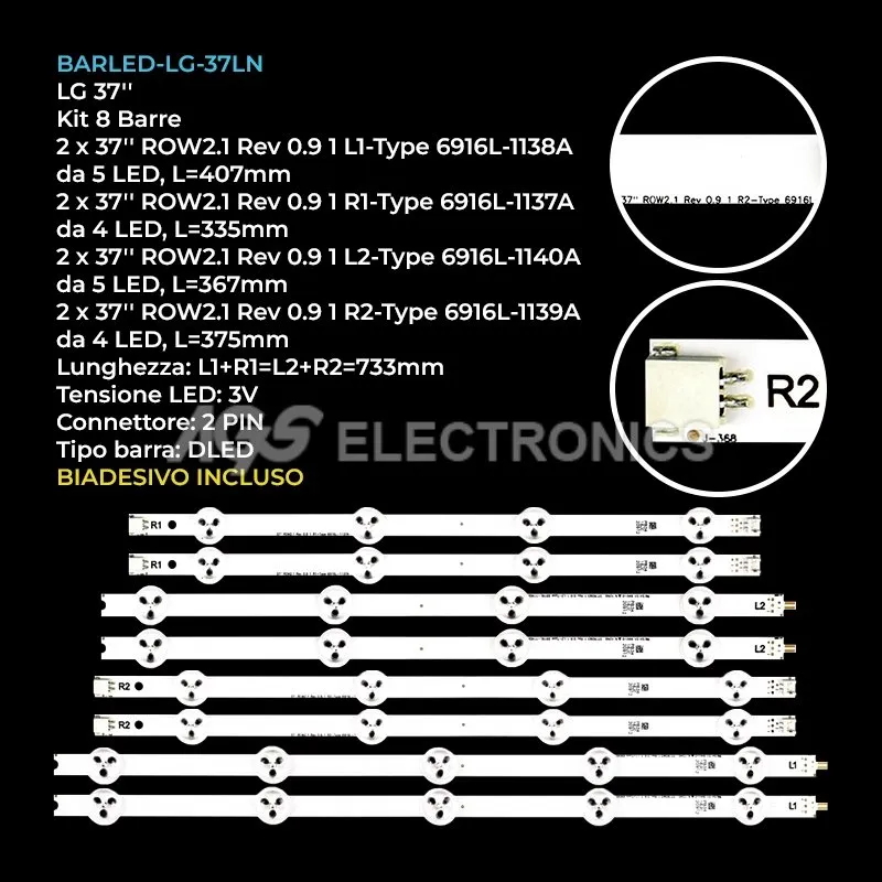 kit 8 barre LED retroilluminazione per LG 37 pollici modello 37LA6218ZD