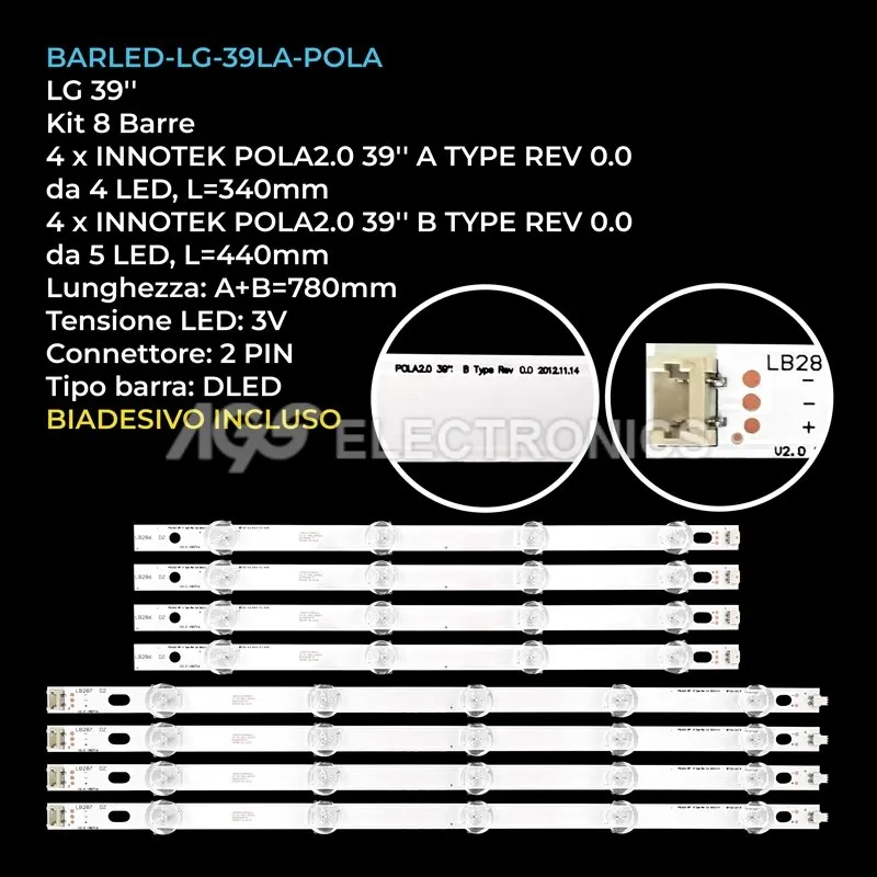 kit 8 barre LED retroilluminazione per LG 39 pollici modello 39LN610VZB