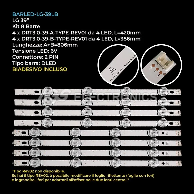 kit 8 barre LED retroilluminazione per LG 39 pollici modello 39LB582BZJ