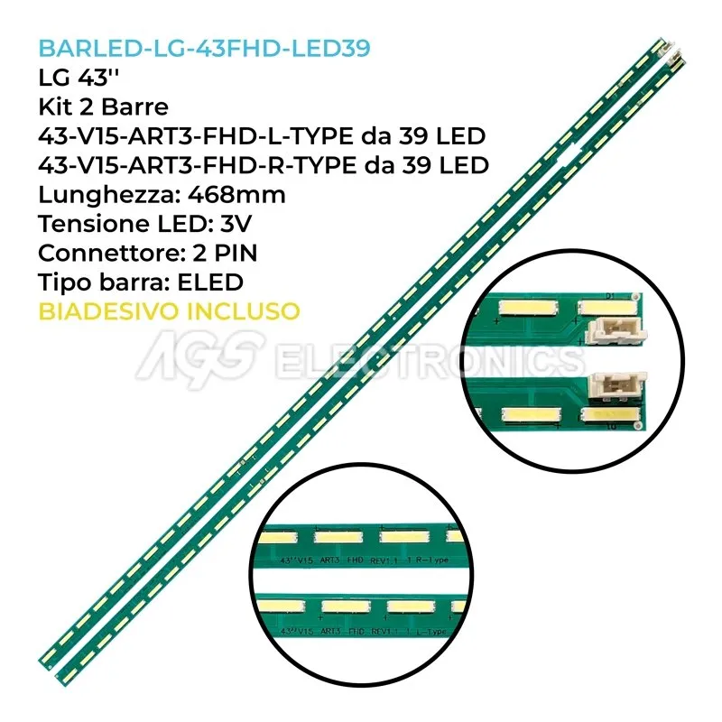 kit 2 barre LED retroilluminazione per LG 43 pollici modello 43UD79BA
