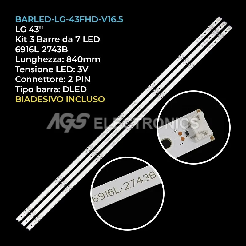 kit 3 barre LED retroilluminazione per LG 43 pollici modello 43LH6000SB