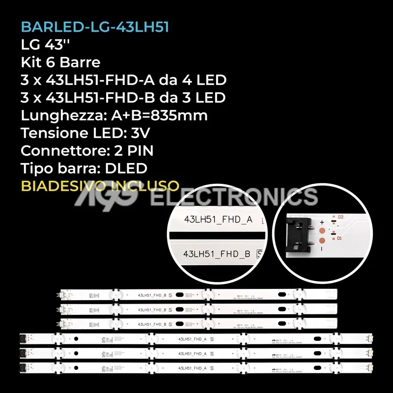 kit 6 barre LED retroilluminazione per LG 43 pollici modello 43LF5100DA