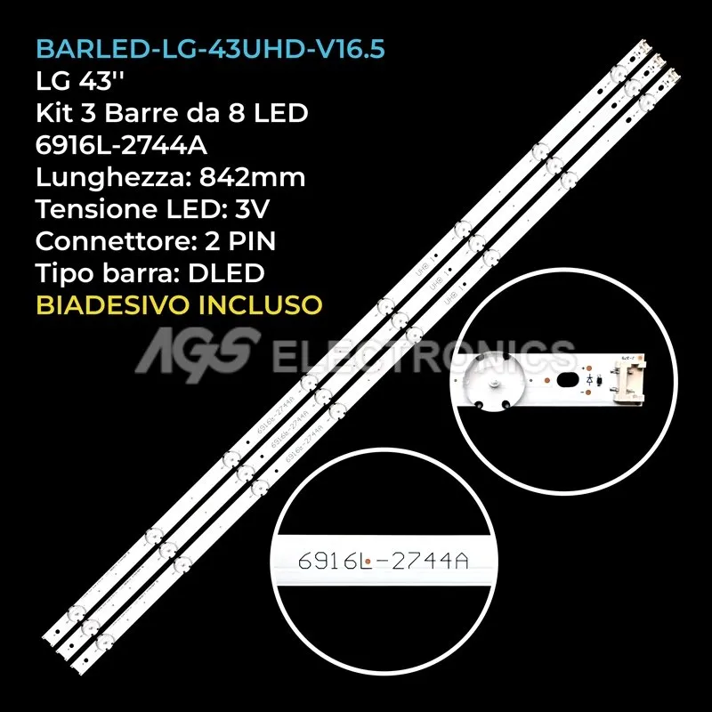 kit 3 barre LED retroilluminazione per LG 43 pollici modello 43UH6107