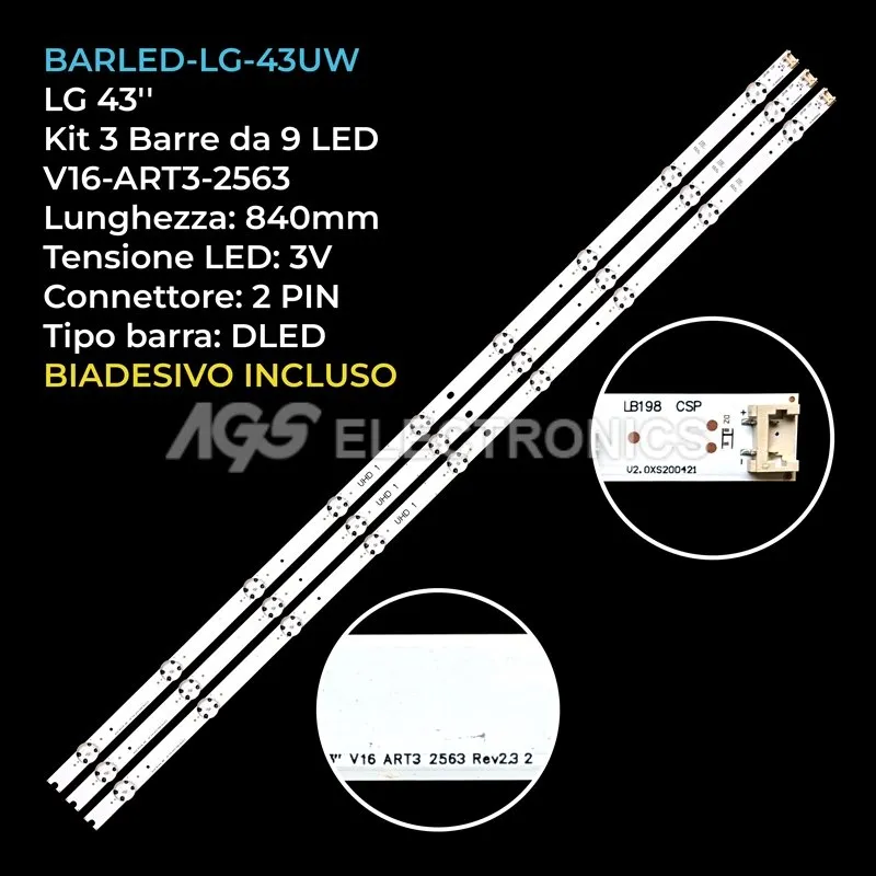 kit 3 barre LED retroilluminazione per LG 43 pollici modello 43UH6880NA