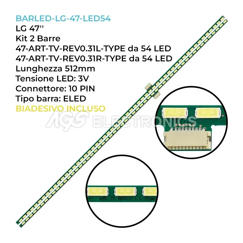 kit 2 barre LED retroilluminazione per LG 47 pollici modello 47LM760S
