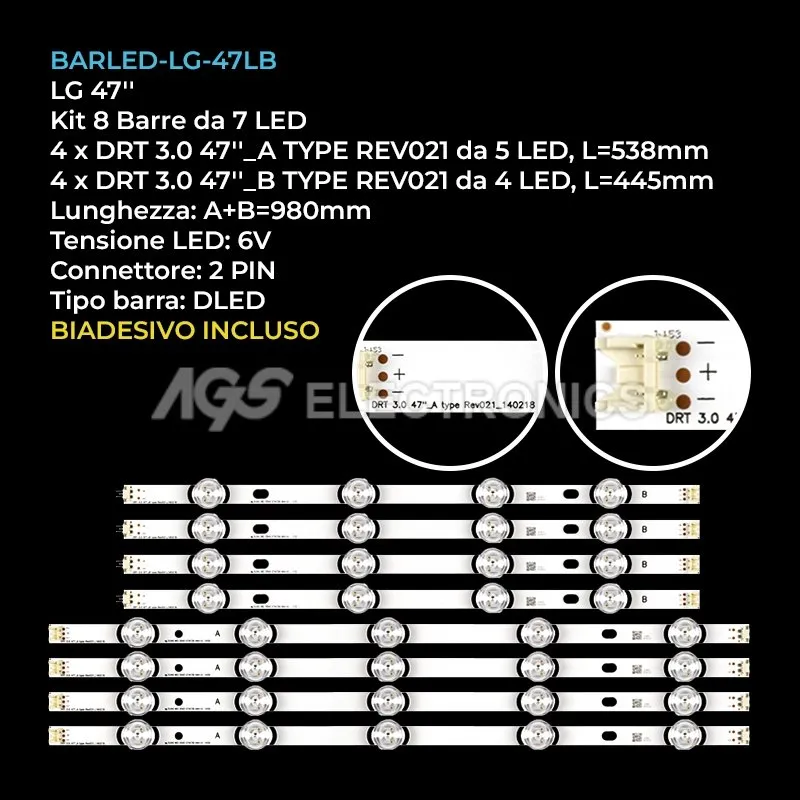 kit 8 barre LED retroilluminazione per LG 47 pollici modello 47LB570BZB