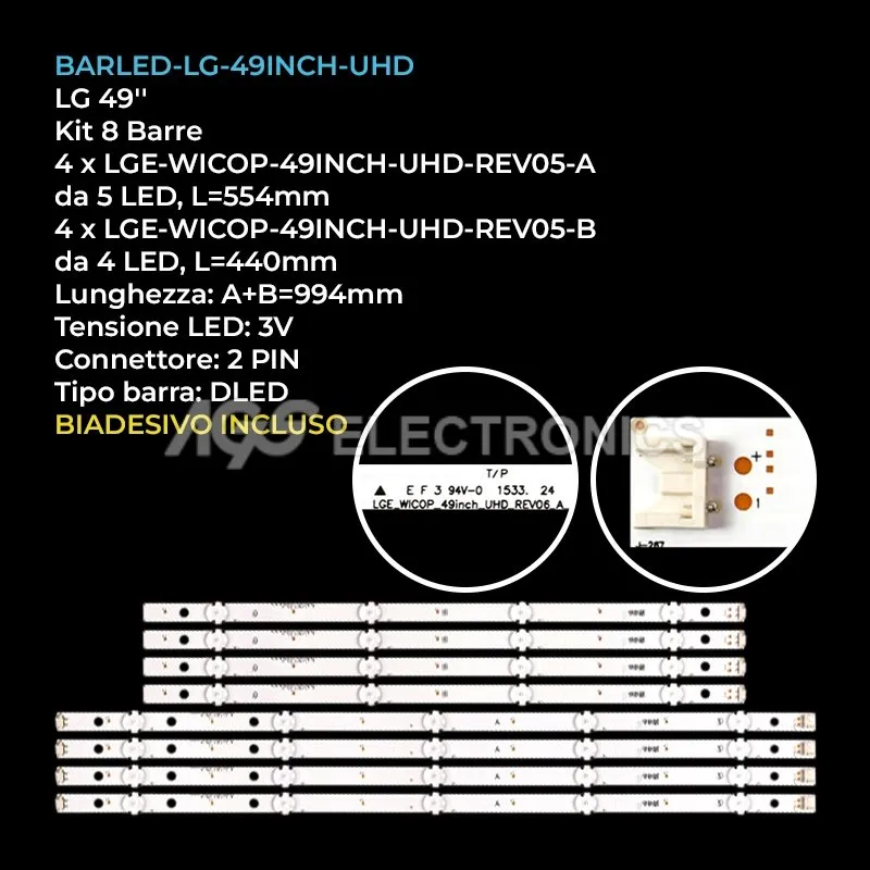 kit 8 barre LED retroilluminazione per LG 49 pollici modello 49UH617TTB
