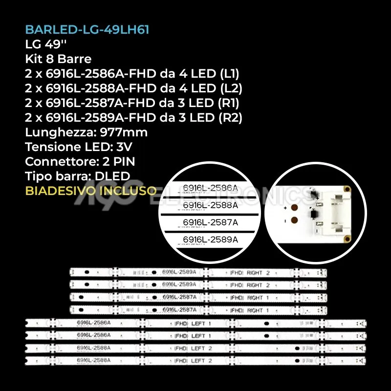 kit 8 barre LED retroilluminazione per LG 49 pollici modello 49LH6000DBBWPWLJR