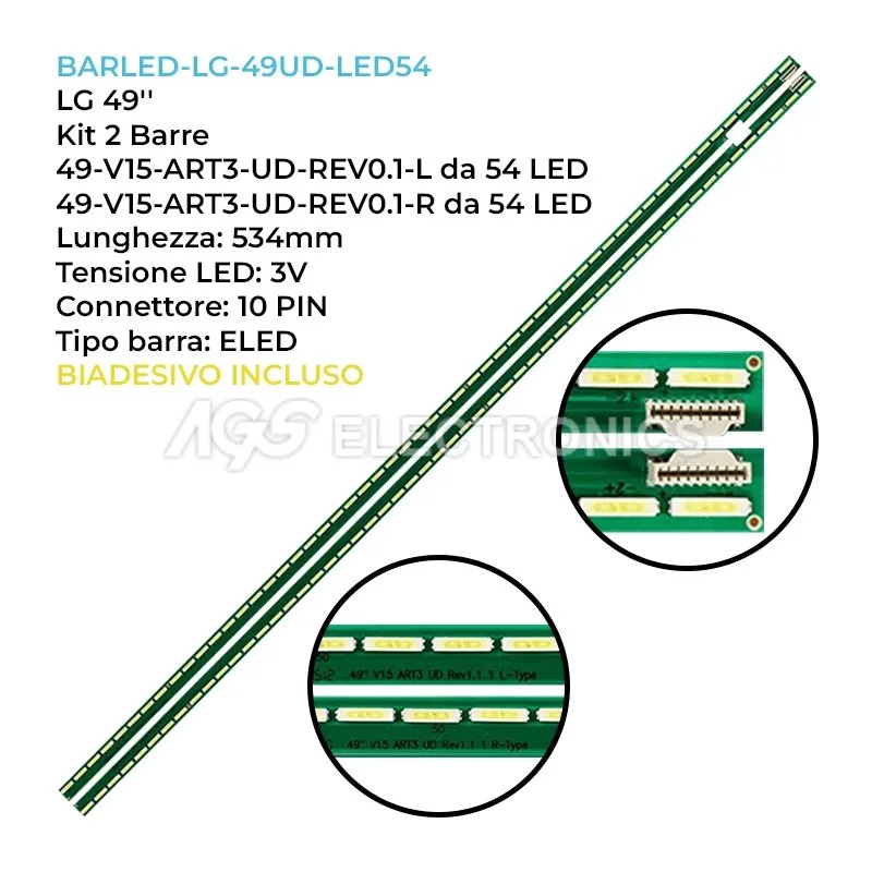kit 2 barre LED retroilluminazione per LG 49 pollici modello 49UF7787