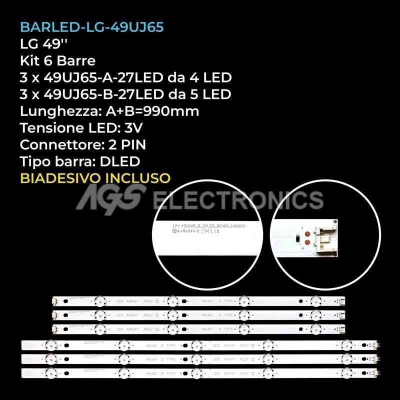 kit 6 barre LED retroilluminazione per LG 49 pollici modello 49UJ651TDA