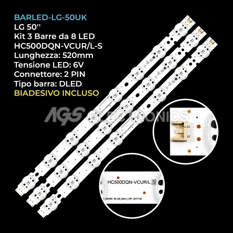 kit 3 barre LED retroilluminazione per LG 50 pollici pannello HC500DQNVCUR4