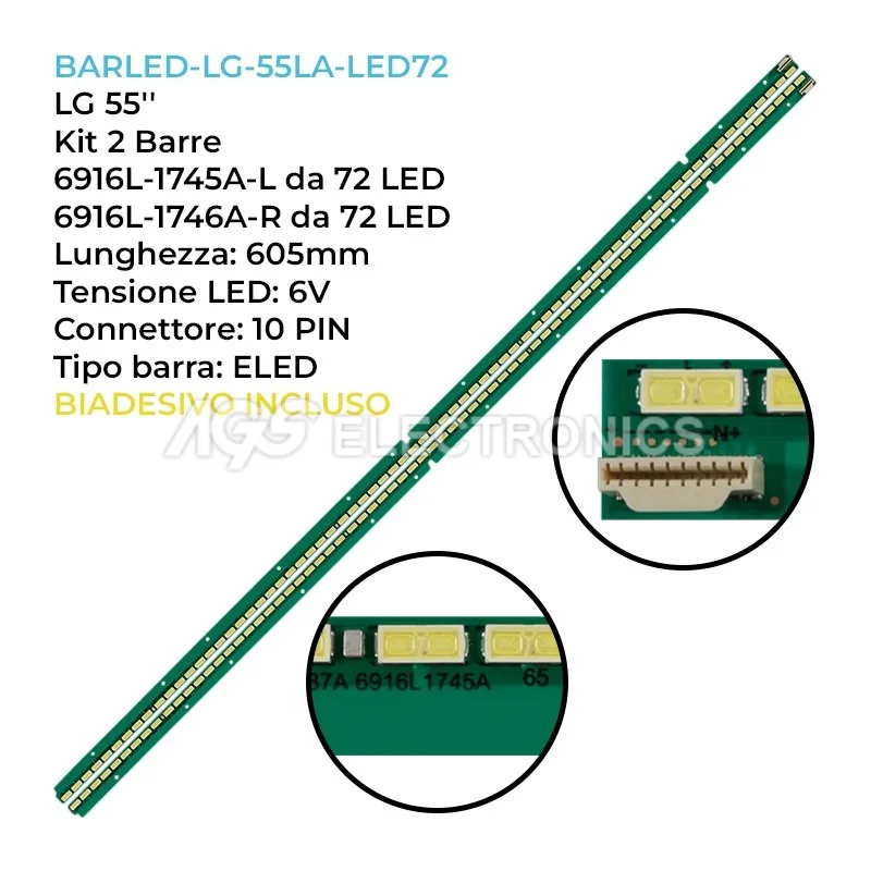 kit 2 barre LED retroilluminazione per LG 55 pollici pannello LC550EQDFGF2