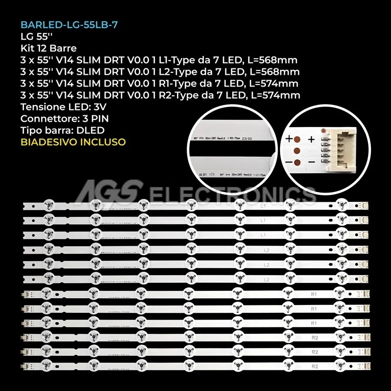 kit 12 barre LED retroilluminazione per LG 55 pollici modello 55LB671VZB